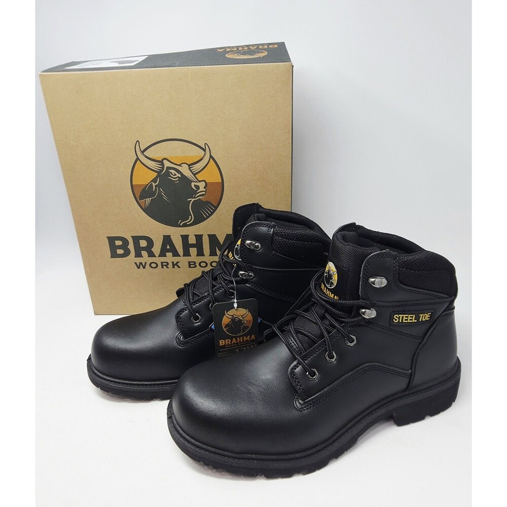 Brahma Mens 6" Wide Width Gus 2.0 Steel Toe Black Leather Work Boots Lace Up 12W